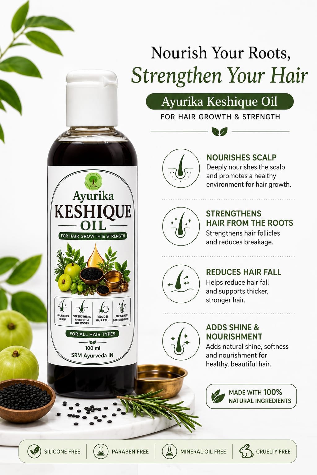 Ayurika Keshique Oil | Ayurvedic Hair Growth Oil for Hair Fall Control & Stronger Hair | 100 ml 2 Ayurika Keshique Oil | Ayurvedic Hair Growth Oil for Hair Fall Control & Stronger Hair | 100 ml - Image 2