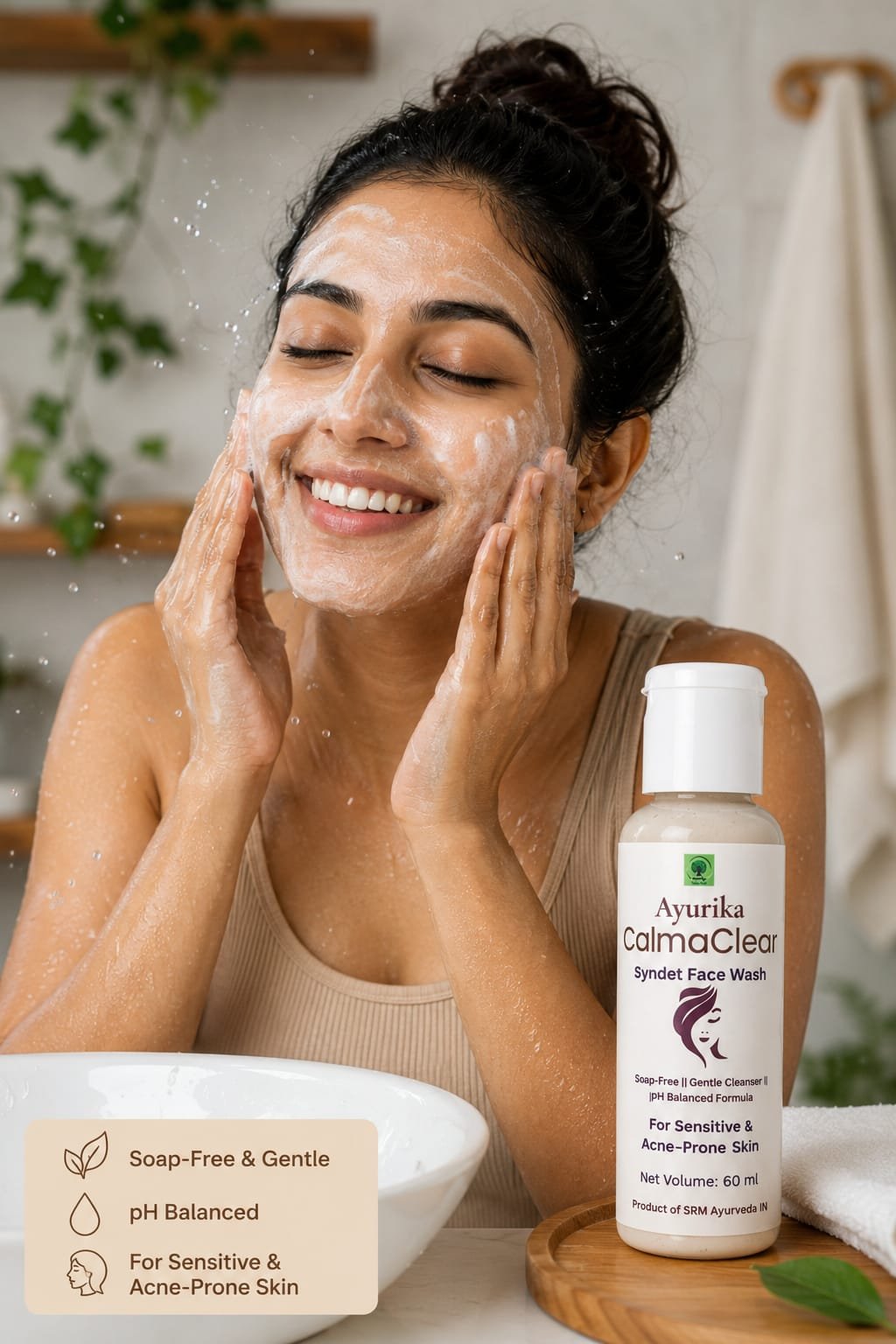 Ayurika CalmaClear Syndet Face Wash for Sensitive & Acne Prone Skin | Soap-Free pH Balanced Gentle Cleanser | Hydrating Daily Face Cleanser for Oily, Dry & Combination Skin | 100 ml 3 Ayurika CalmaClear Syndet Face Wash for Sensitive & Acne Prone Skin | Soap-Free pH Balanced Gentle Cleanser | Hydrating Daily Face Cleanser for Oily, Dry & Combination Skin | 100 ml - Image 3