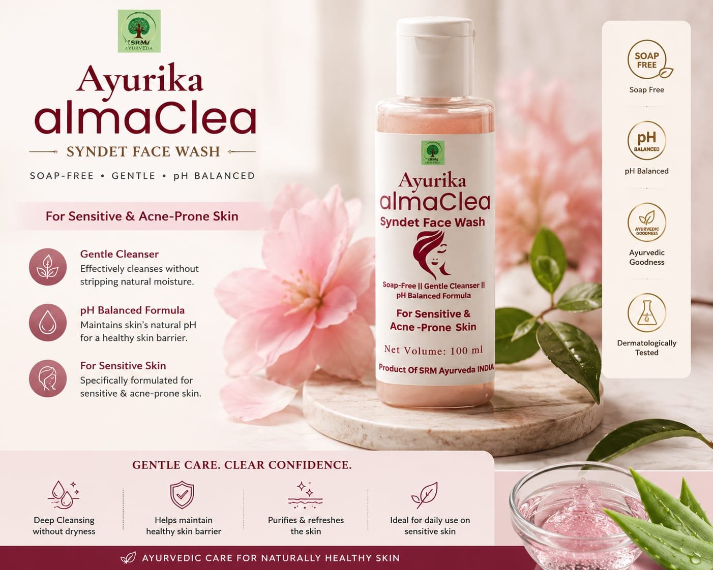 Ayurika CalmaClear Syndet Face Wash for Sensitive & Acne Prone Skin | Soap-Free pH Balanced Gentle Cleanser | Hydrating Daily Face Cleanser for Oily, Dry & Combination Skin | 100 ml 2 Ayurika CalmaClear Syndet Face Wash for Sensitive & Acne Prone Skin | Soap-Free pH Balanced Gentle Cleanser | Hydrating Daily Face Cleanser for Oily, Dry & Combination Skin | 100 ml - Image 2