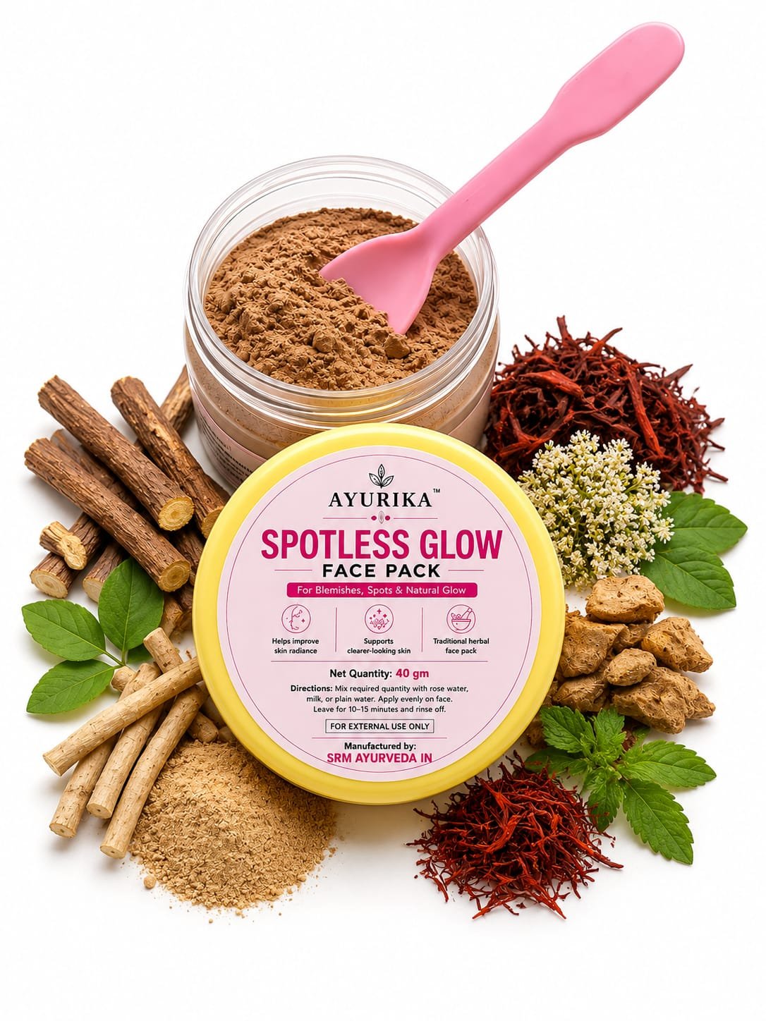 Ayurika Spotless Glow Face Pack for Glowing Skin, Blemishes & Uneven Skin Tone | Skin Radiance Face Pack | 40g 2 Ayurika Spotless Glow Face Pack for Glowing Skin, Blemishes & Uneven Skin Tone | Skin Radiance Face Pack | 40g - Image 2