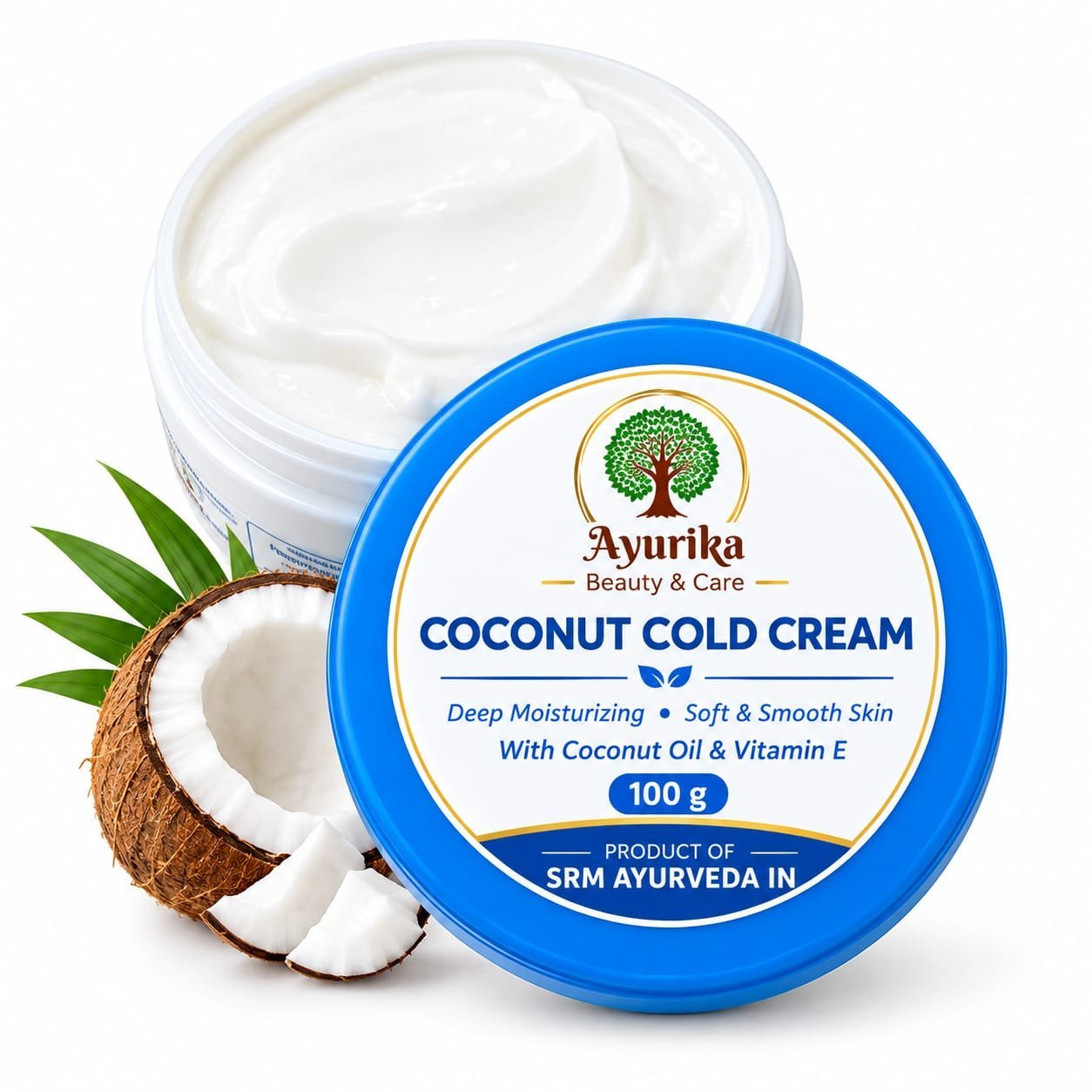 Ayurika Coconut Cold Cream for Face & Body | Deep Moisturizing Cream with Coconut Oil & Vitamin E | Soft & Smooth Skin | 100 g 1 Ayurika Coconut Cold Cream for Face & Body | Deep Moisturizing Cream with Coconut Oil & Vitamin E | Soft & Smooth Skin | 100 g